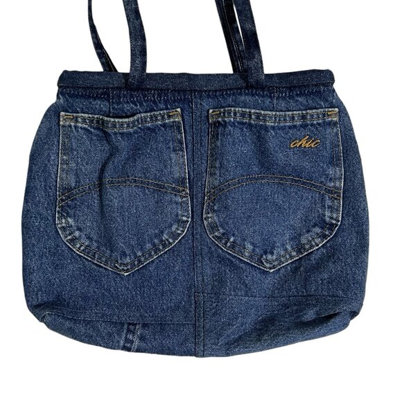 Handmade Denim Jean Purse Chic Boho Pockets Handbag Vtg 1980's Fashion Upcycled - Picture 4 of 6
